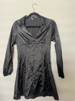 SHEIN Black Satin Button-Front Mini Dress Size XS