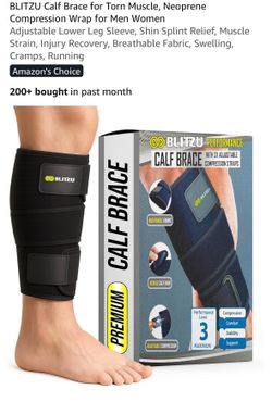 BLITZU Calf Brace for Torn Muscle, Neoprene Compression Wrap for Men Women S/M size