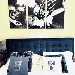 Navy Blue Gorgeous, Velvet, Headboards, Boxspring, And Mattress 14 Inches Firm Back Support Foam For Layers Gel