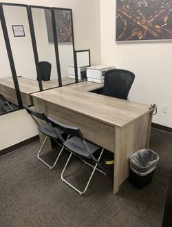 L- Shaped Desk And 2 Folding Chairs