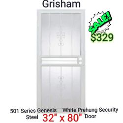 Grisham

32 in. x 80 in. 501 Series Genesis Steel White Prehung Security Door