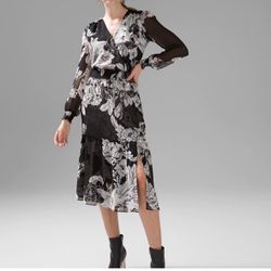 White House Black Market Midi Deep V Faux Wrap Dress Size 10