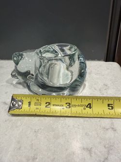 Vintage Indiana Glass Clear Crystal Sleeping Cat Tea Light Candle Holder