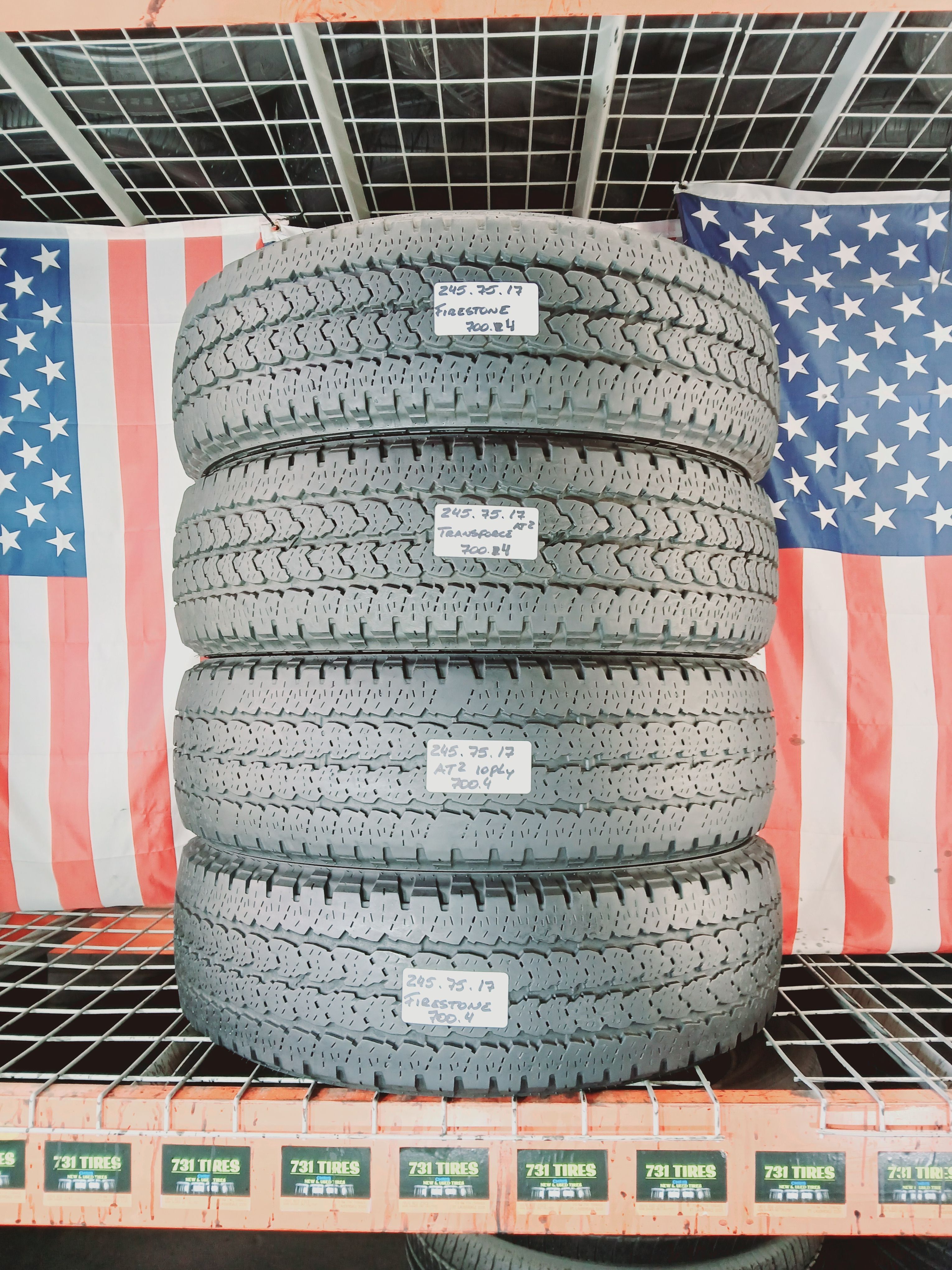 T245/75R17 FIRESTONE TRANSFORCE AT2 10PR LOAD E 245/75R17 USED TIRES SET 245 75 17