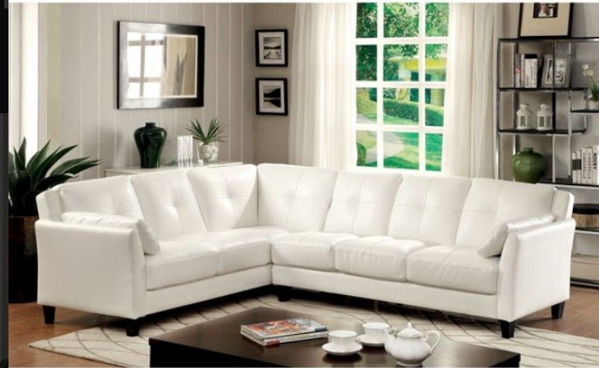 Brand New White Leather Contemporary Style Sectional Sofa