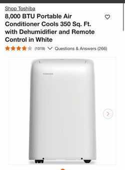 Toshiba 8,000 BTU Portable Air Conditioner Cools 350 Sq. Ft. with Dehumidifier and Remote Control in White