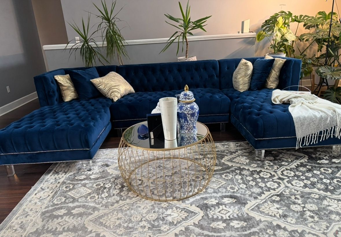 Very Gently Used Blue Velvet Sectional