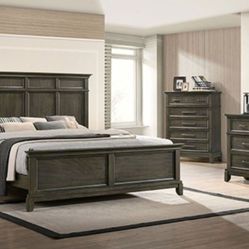 Brand New Grey 4pc Queen Bedroom Set 