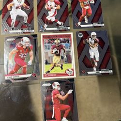 7 card lot Arizona Cardinals Michael Wilson Trey Benson rc Larry Fitzgerald Kurt Warner etc Prizm Select Mosaic silver  Absolute etc . All cards in go