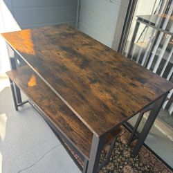 Brown Table With Benches