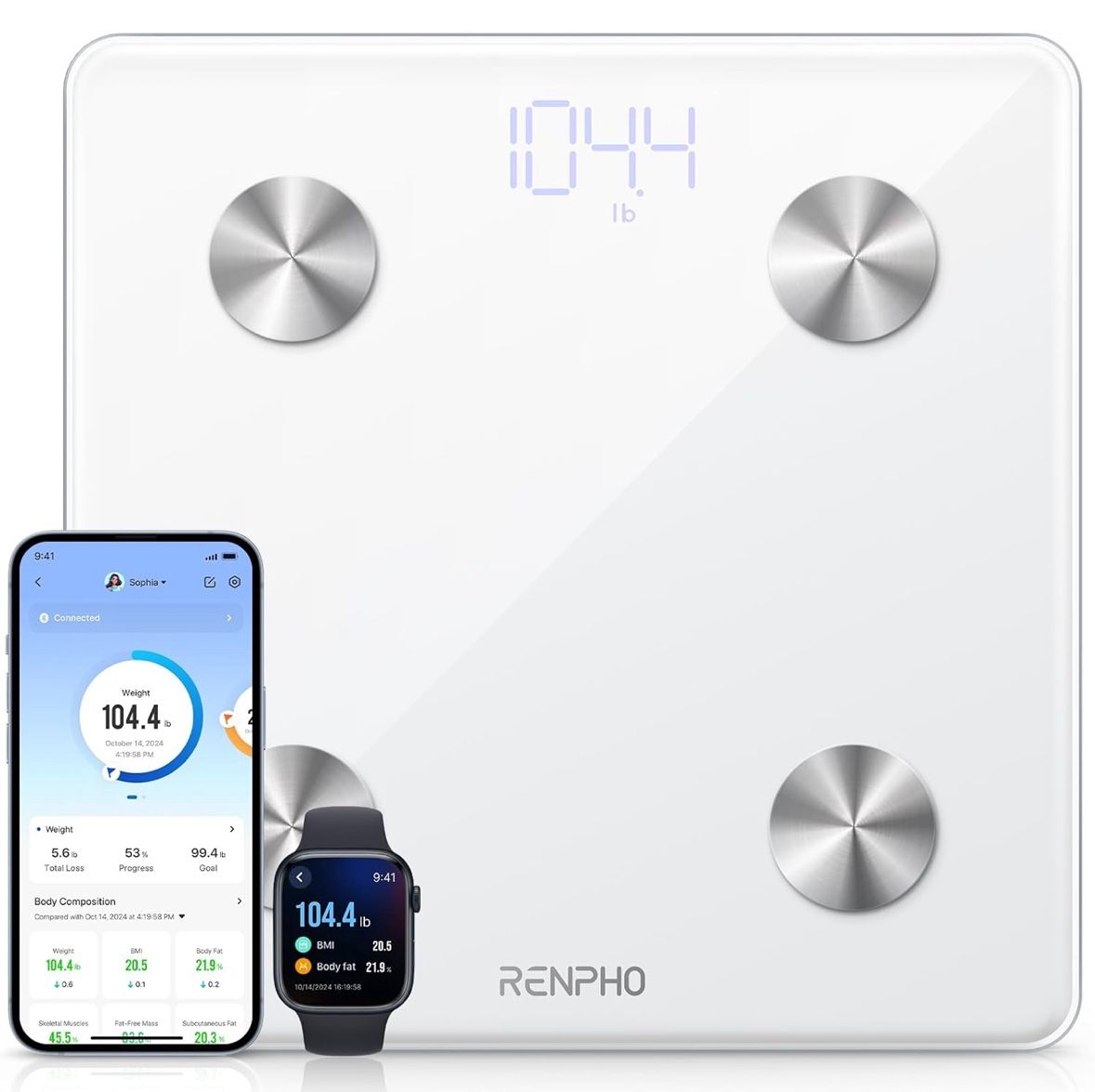 RENPHO Smart Scale, Digital Bathroom Scale for Weight, Scale with BMI, Body Fat, Muscle Mass Etc