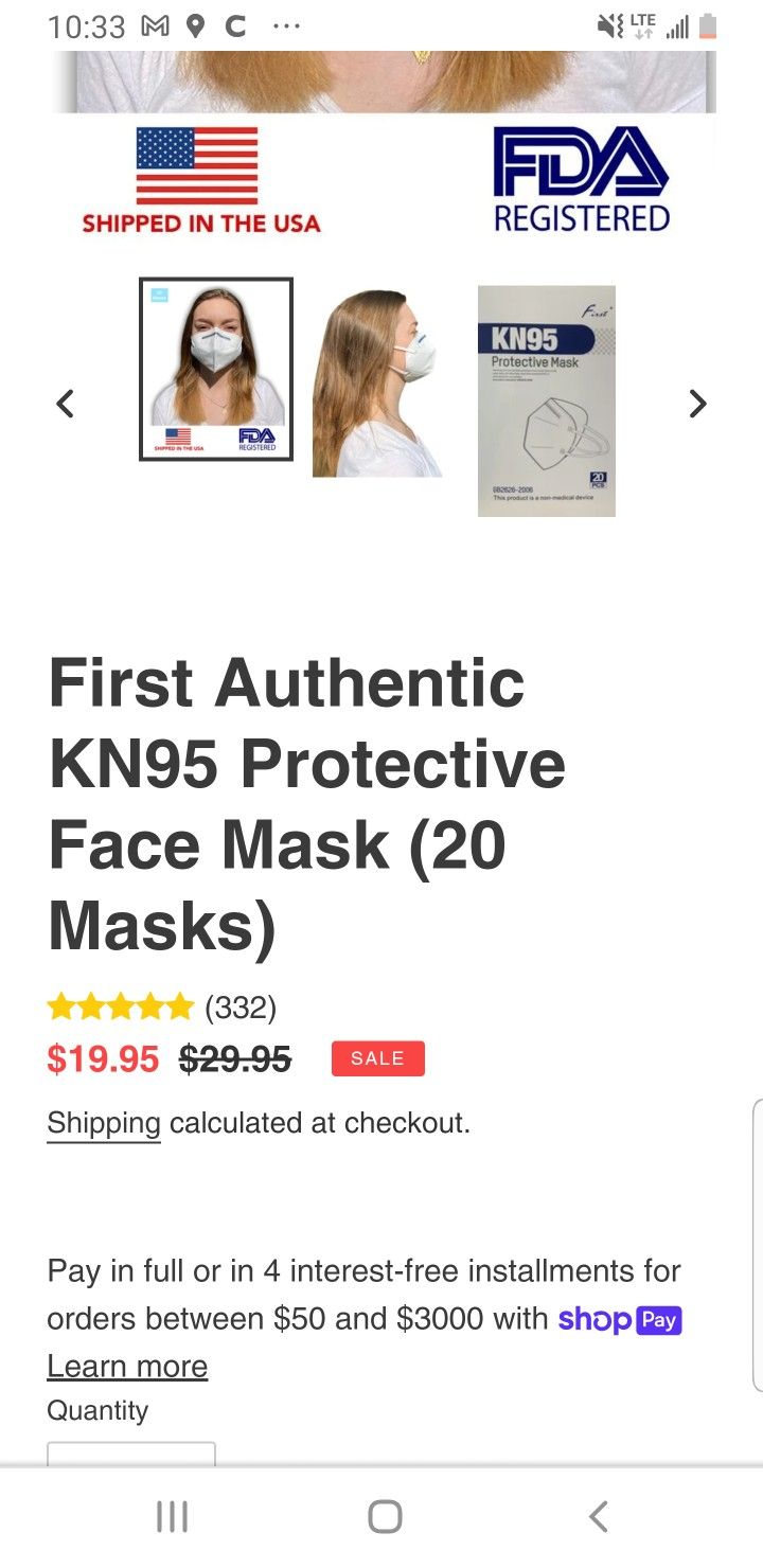 First KN95 20 Pkg Masks - New In Original Box