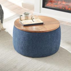 CDBBIB 25 Inch Round Storage Ottoman Coffee Table with Lid, Modern Living Room Storage Seat Small Ottoman, 2 in 1 Function, End Table and Foot Stool f