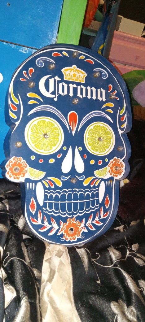 Corona Lighted Sugar Skull Sign