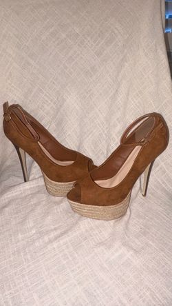 Brown Suede Platform Peep-Toe Heels