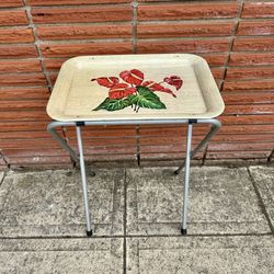 Vintage Small Metal Flamingo Flower T.V. Tray