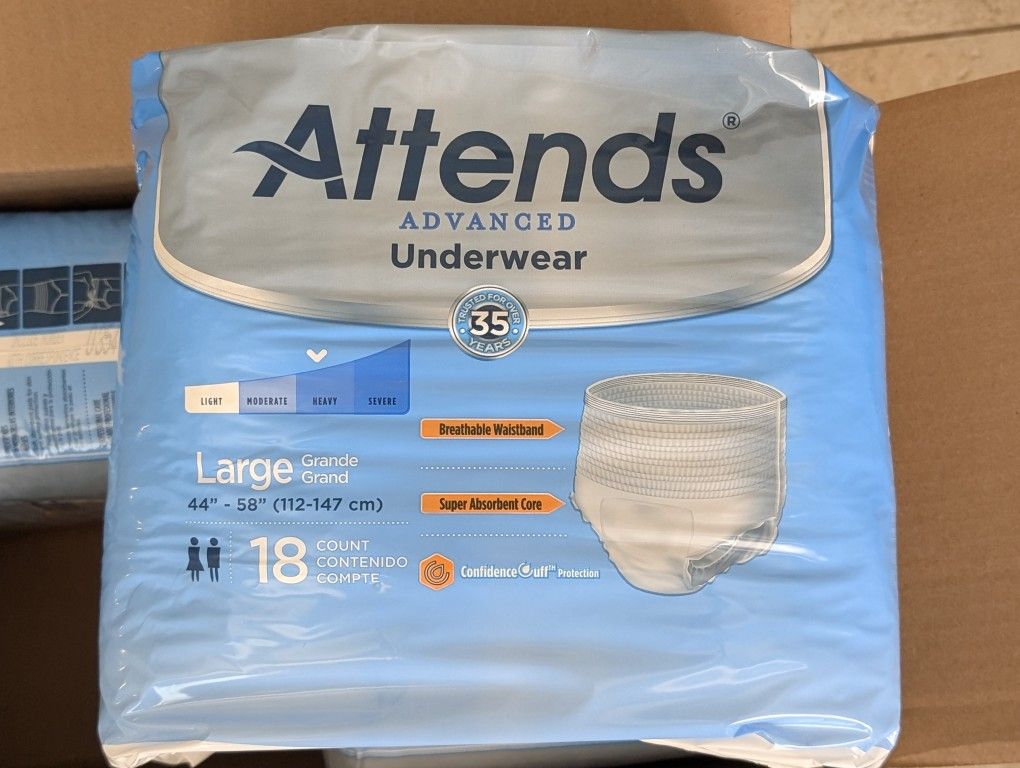 ATTENDS ADVANCED UNDERWEAR BRIEFS LARGE Case Of 72