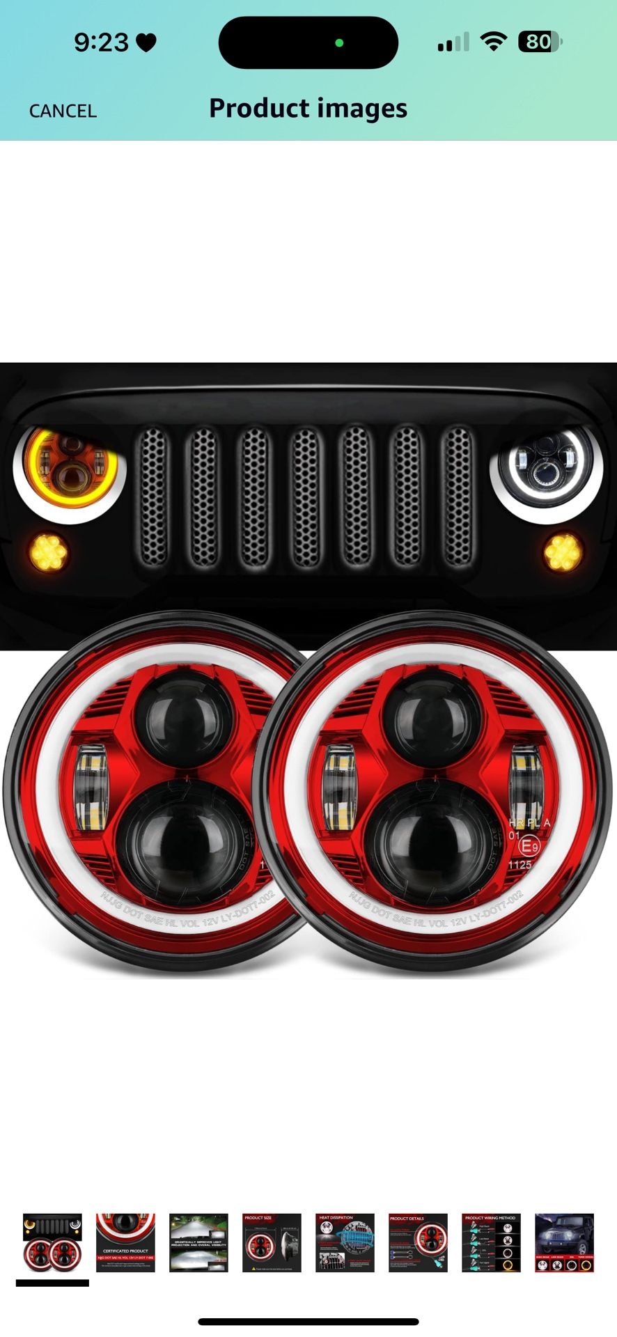 UNI-SHINE DOT Approved 7 Inch LED Headlights Round with DRL Halo High Low Sealed Beam Headlamps H6024 Compatible with Jeep Wrangler JK TJ LJ CJ, Red