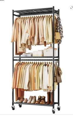 Clothes Rack, Heavy-Duty Garment Rack with Shelves & Wheels (N77)