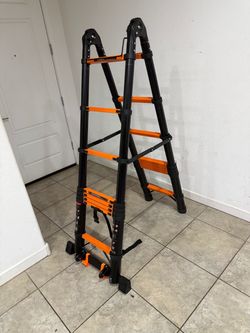 Telescoping Ladder, 16.5 FT, A Frame, Aluminum Extension Ladder, 330 lbs Capacity, Collapsible Multi-Purpose Ladder for Home, Roof and RV; Orange