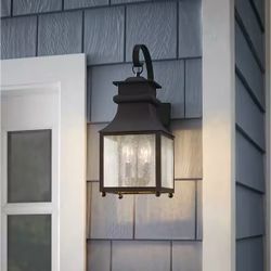 Rainbrook 18” Black Outdoor Wall Light Sconce (Seeded Glass) – NEW