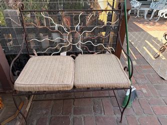 Wrought Iron Outdoor Bench with Cushions