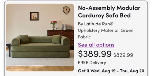 Latitude Run Modular Corduroy Sofa Bed