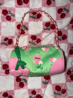 Juicy Couture Retro Green & Pink Heritage Cherry Barrel Shoulder Bag
