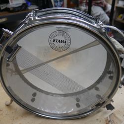 Tama snare drum 12 x4 inch hammered metal pre owned. tested. in a good working order. 