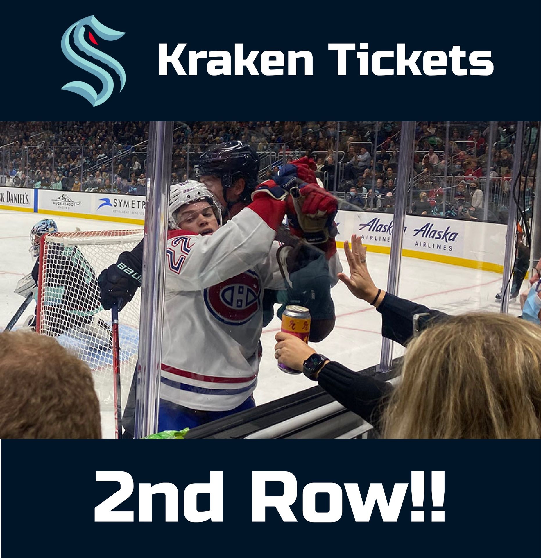 2 Tickets -second Row GLASS- Seattle Kraken Vs Calgary Flames