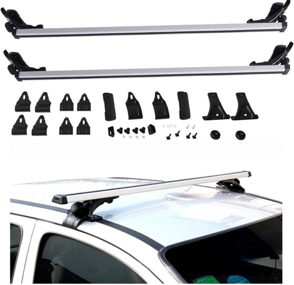 Universal 48" Inch (120CM) 330LB (150KG) Car Top Roof Cross Bar Luggage Cargo Carrier Rack w/ 3 Kinds Clamp Silver Universal Roof Rack Cross Bars