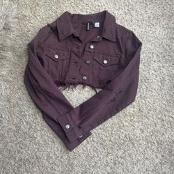Brown Cropped Denim Jacket 