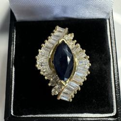 14kt Solid Yellow Gold Natural Sapphire And Diamond Ring 