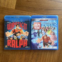 2 Disney Children’s & Kid’s Wreck It Ralph & Ralph Breaks Internet Blu-ray DVD Movies