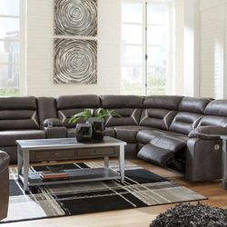 Power reclining sof a  with console and wedge | 5 Pc | Leather Brown 