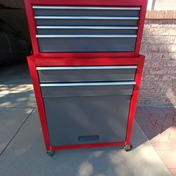 Pair of Stack on Red Tool Boxes Toolboxes w Wheels
