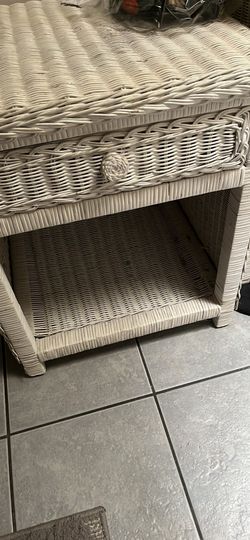 White wicker nightstand