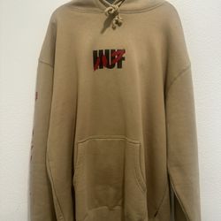 HUF Tan Hoodie – Size L (Graphic Sleeve Print)