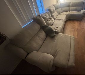 Large Gray Fabric Sectional Sofa with Cup Holders