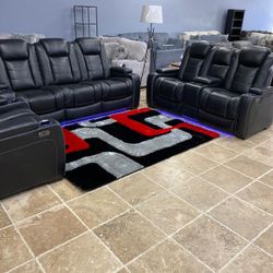 Party Time Wh LED Power Reclining Living Room Set with Adjustable Headrest (Sofa and Loveseat