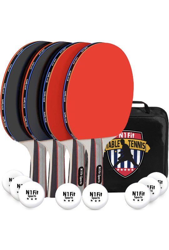 Brand New Ping Pong Paddle Set - Includes 4 Player Rackets, 8 Professional Table Tennis Balls, Portable Storage Case for Indoor-Outdoor Play

