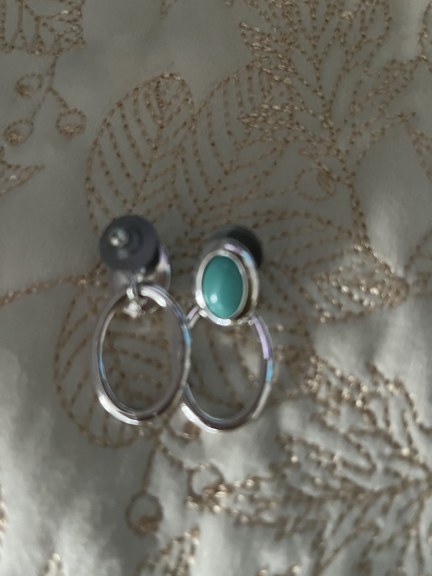 silver tone and turquoise Oval dangle earrings