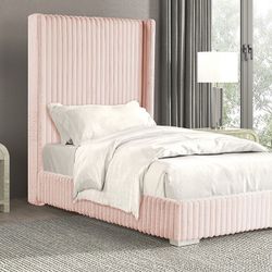 PLATFORM BED PINK FUR CHENILLE FABRIC  (F7120) TWIN $349 FULL $399 DELIVER AVAILABLE