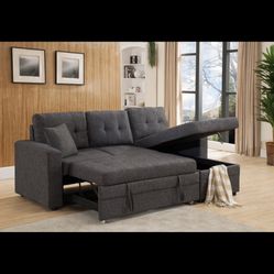 $375 Grey Sectional Pull Out Bed With Storage 