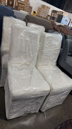 2700 Dining Chairs Set of 4, Linen Fabric Upholstered Dining Room Chairs with Washable Skirted Slipcover, Solid Wood Legs Parsons Kitchen Chairs, Crea