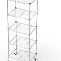 Garage Shelving with Wheels, 5 Tier Shelving Unit and Adjustable Feet, 865 lb High Capacity Rolling Storage Shelf for Kitchen, Office, Dining Room, Ga