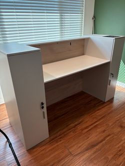 White Reception Desk with Locking Cabinets
