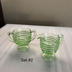 Vintage Green Glass Sugar &Creamer Sets