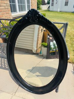 Large Oval Mirror with Black Ornate Frame