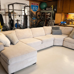 Free Delivery! Beige Tan Light Brown Sectional Couch Sofa Chaise Foot Rest Ottoman